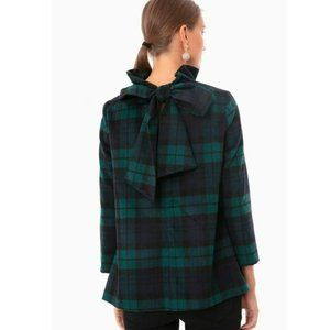 Tuckernuck Blackwatch Plaid Faye Long Sleeve Bow Tie Back Blouse Dress Shirt